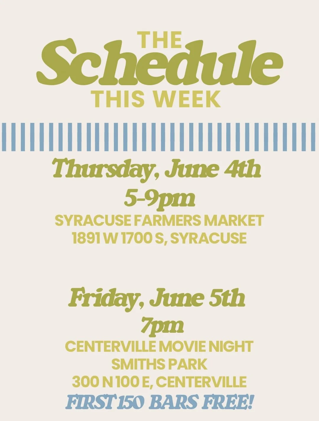 Would you like a FREE Daily Dip bar? Well you&rsquo;re in luck then. @raywhiteroofing and us, are sponsoring a Centerville Movies in the Park. (Slide for details).

Saturday at 7pm 
Smith Park. 

FIRST 150 bars are ON US! See you there!