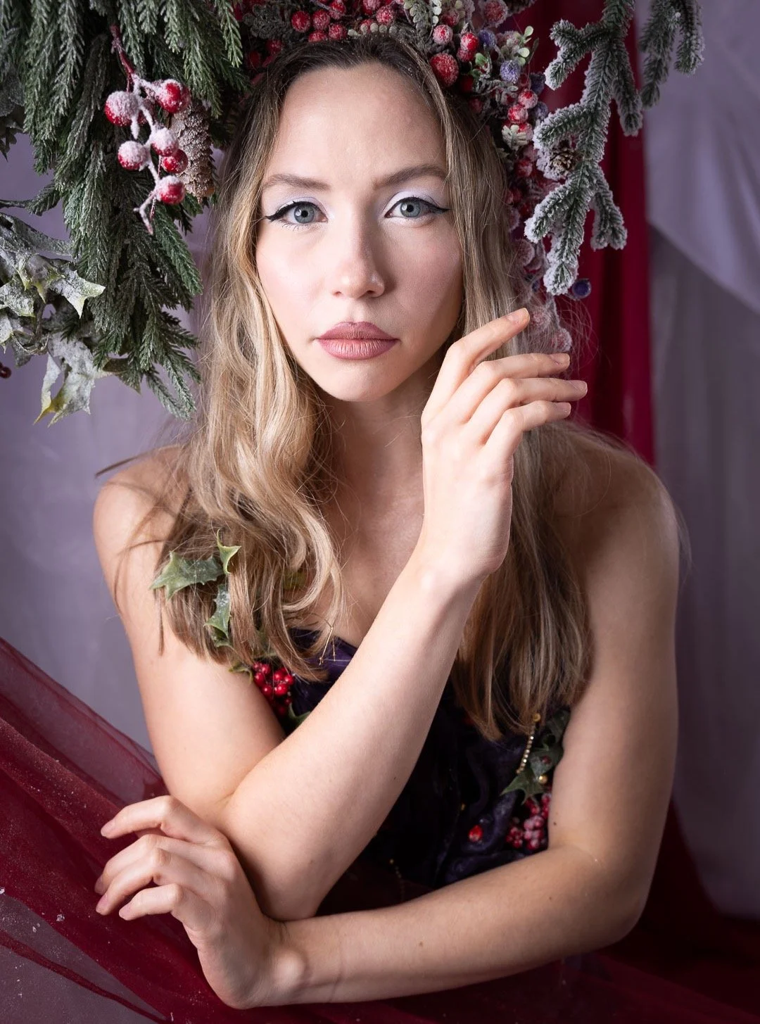 There&rsquo;s a quiet strength in winter.
A stillness, a sharpness, a beauty that meets you eye to eye.

@anna_volynets_ on @studioluminescence Winterberry set, brought to life with makeup by @lisavetamua Loved capturing this moment of calm wrapped i