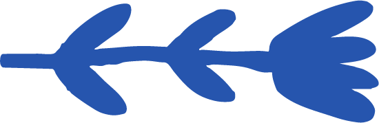 A blue arrow with a floral design on the right end.