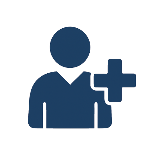 Medical icon of a person with a plus sign, indicating healthcare or medical assistance.