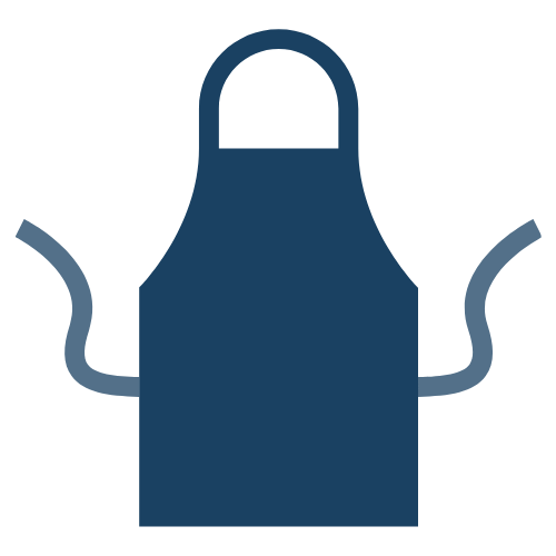 Icon of a blue apron with two wavy lines on each side representing steam.