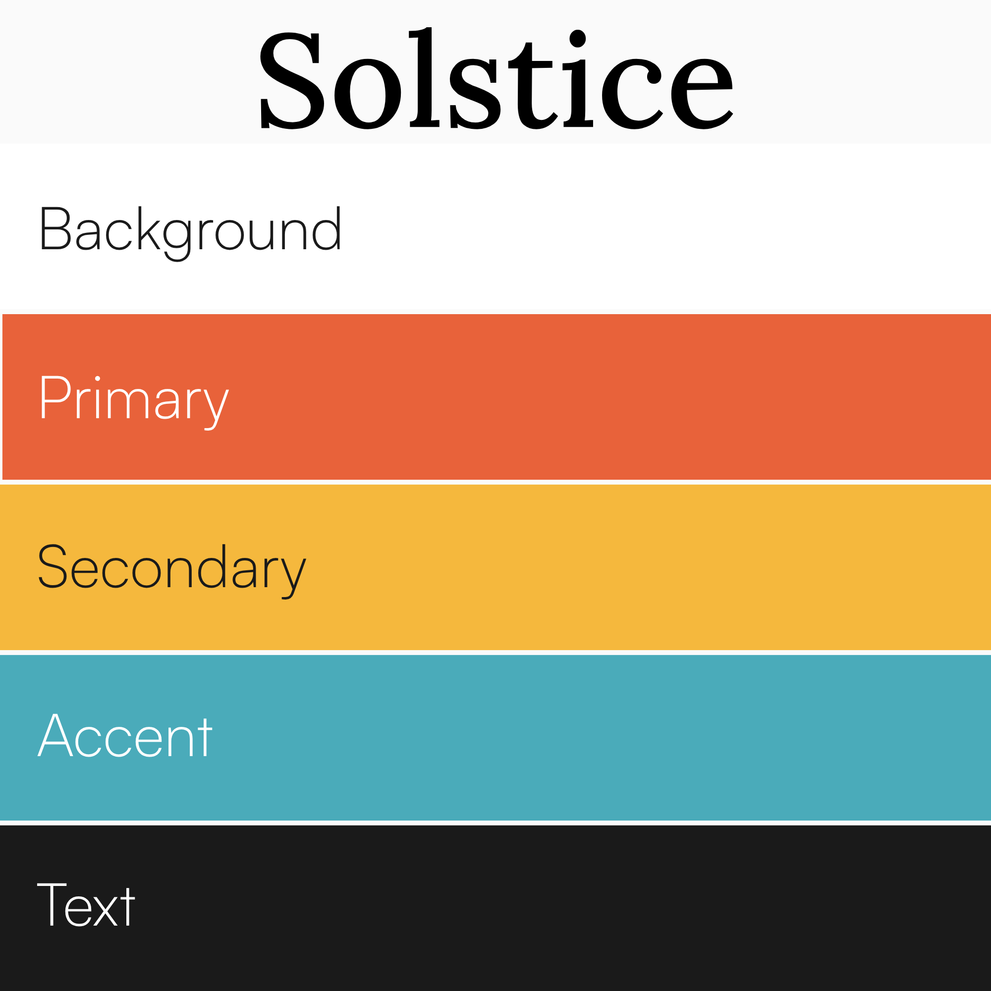 Image showing a user interface with multiple color-coded sections labeled 'Background,' 'Primary,' 'Secondary,' 'Accent,' and 'Text' with corresponding colors.