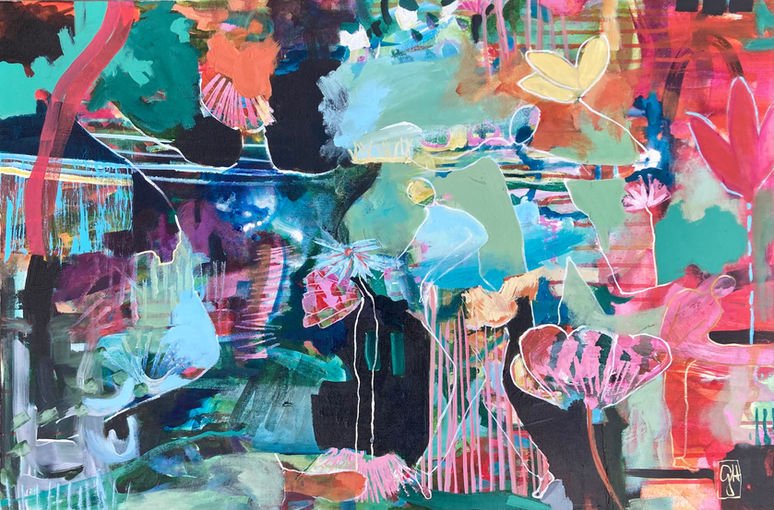 Flora’s Garden
2023
Acrylic on Canvas
24 x 36 in /61 x 91 cm
Available
Hommage to Flora Bowley