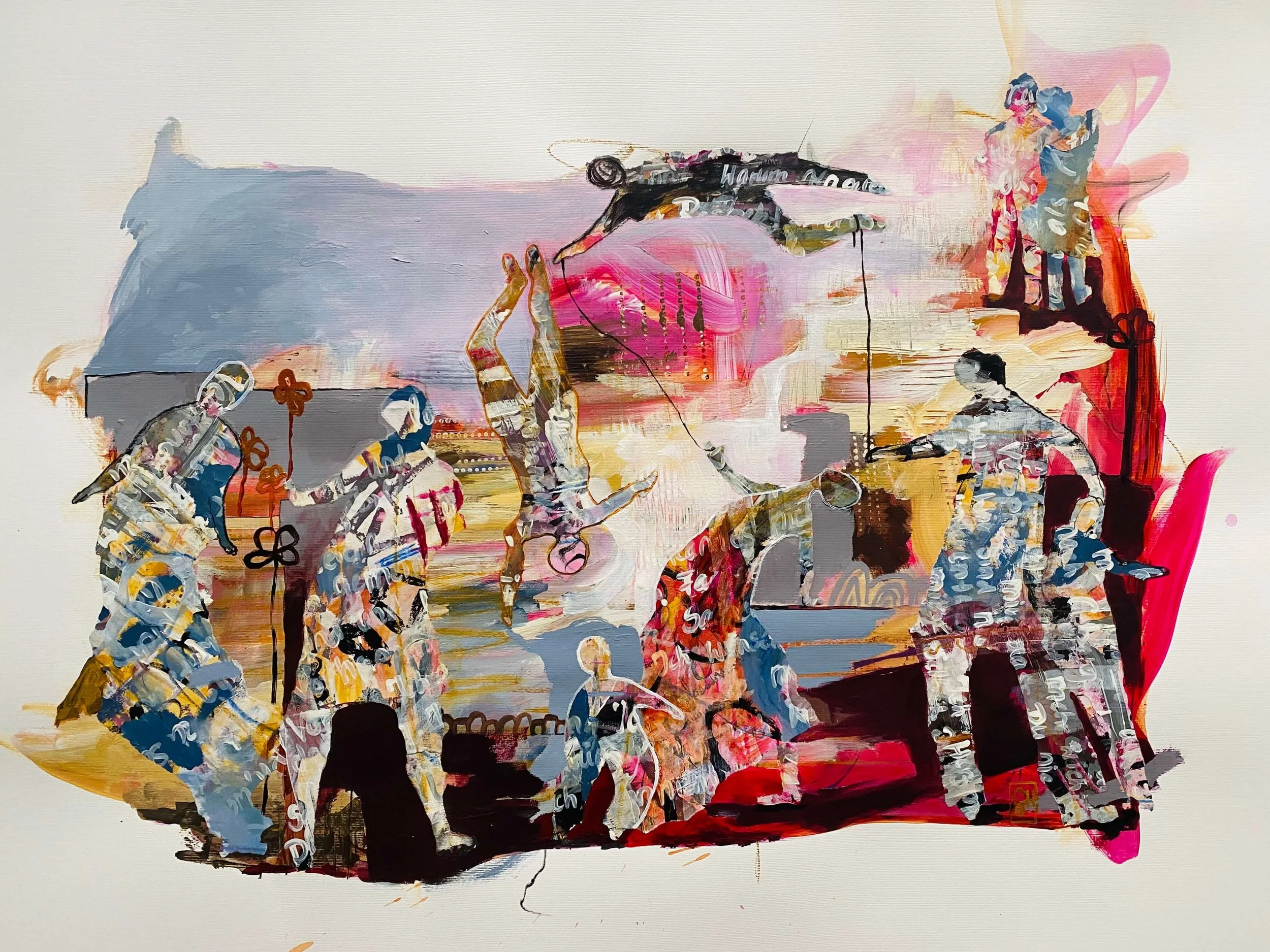 Over Family Family Sandprints
2024
Mixed media collage on paper
70 x 100 cm / 28 x 40 in
Title is from the poem "Buried Light" 
by Alison J. Barton