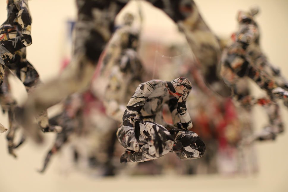 Storied Bodies detail
30 paper sculptures hanging on nylon thread with two paintings
2021/2022