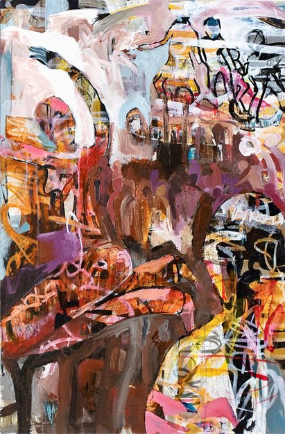 A Chorus of Thoughts
2022
Acrylic, wax crayon on canvas
36 x 24 in / 91 x 61 cm
