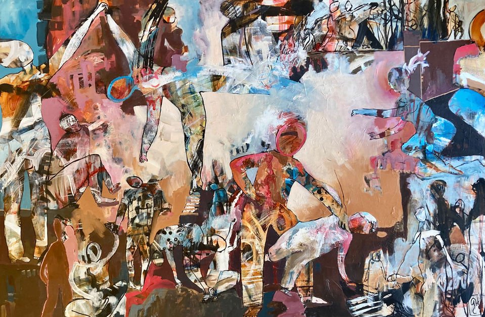 Shockingly Familiar
2023
Acrylic, wax crayon on canvas
40 x 60 in / 102 x 152 cm