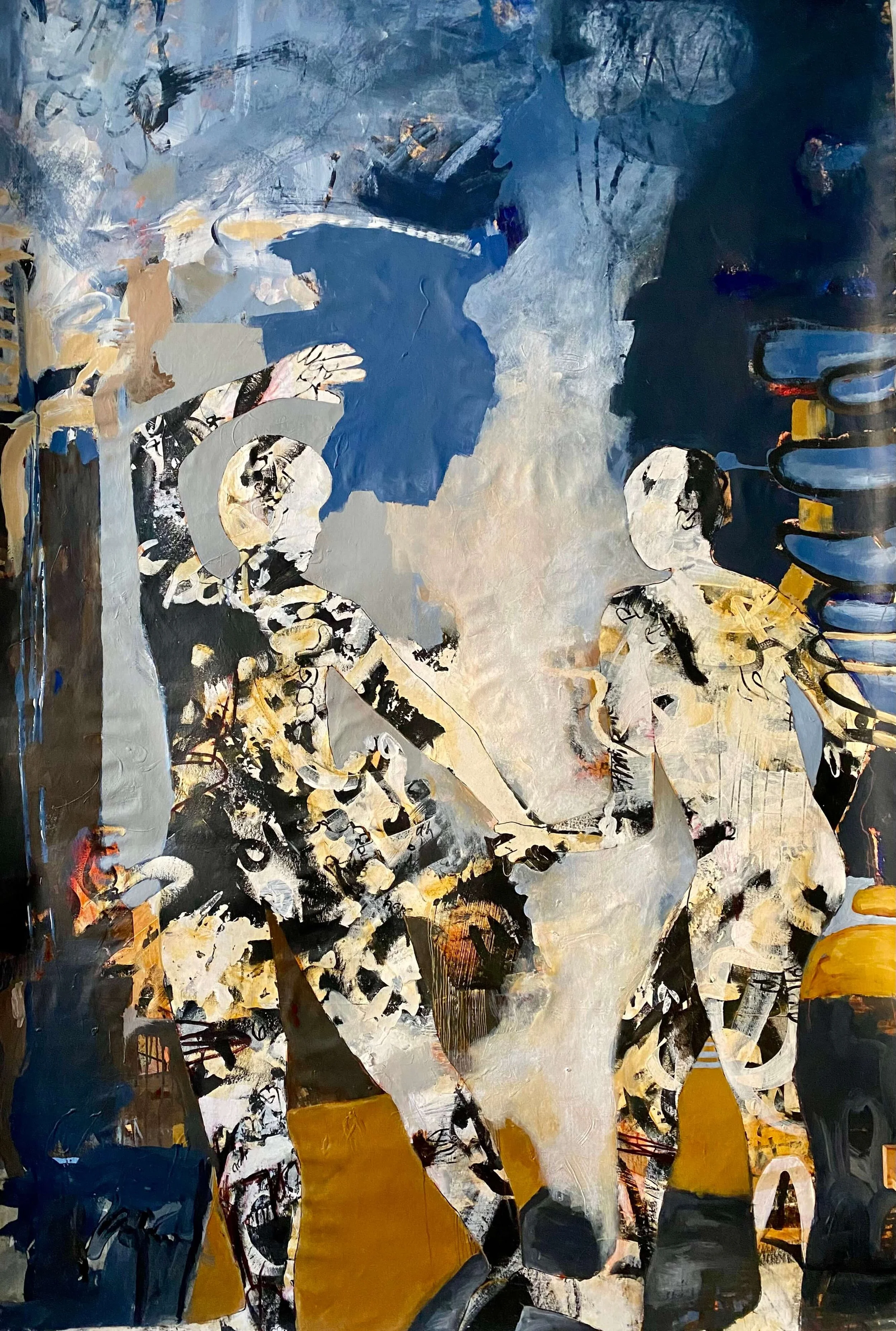 Light the Thin of our Skin
2024
Acrylic and wax crayon on un-stretched canvas
242 x 164 cm / 7 feet 11 in x 5 feet 5 in
Title from the poem "Buried Light" 
by Alison J. Barton