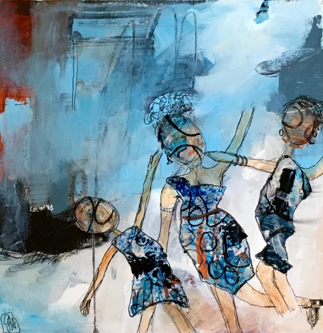 Three Dancers 2019
Mixed media on wood
10 x 10 in / 25 x 25 cm
Private collection