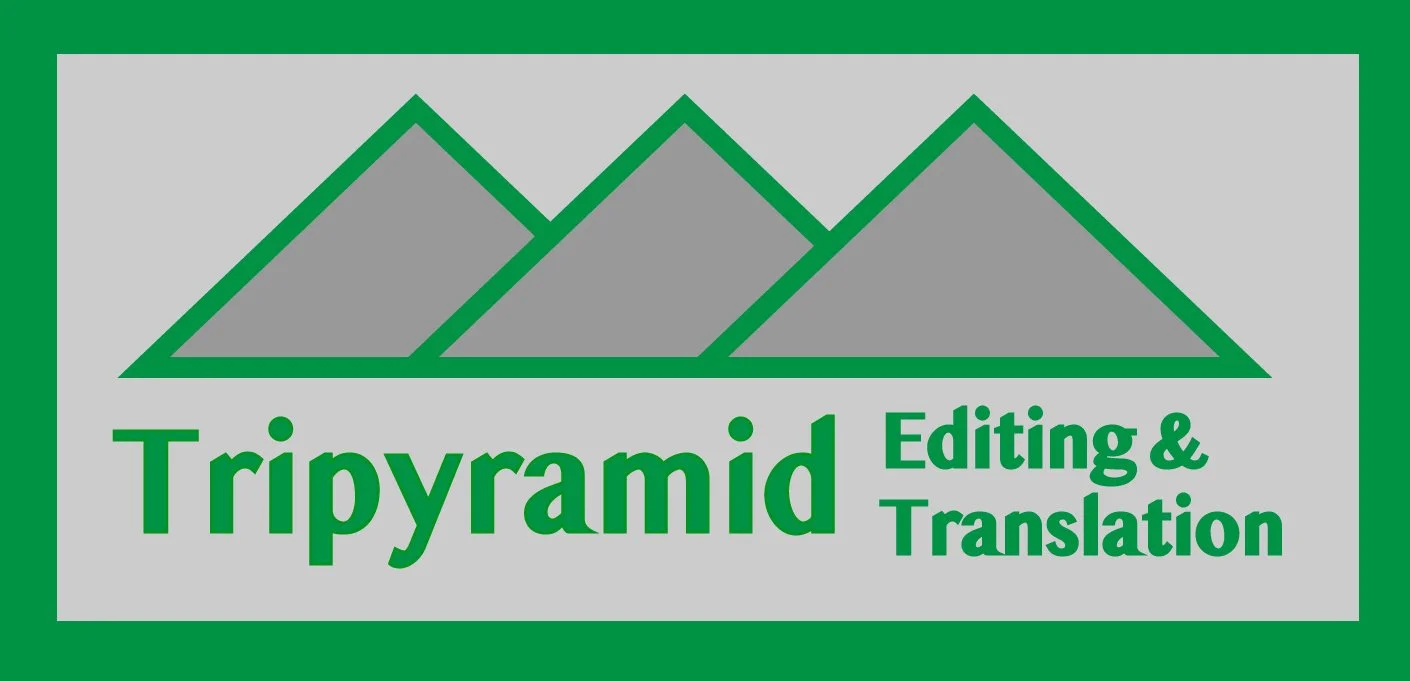 In Tripyramid Editing & Translation's logo, three overlapping triangles form mountains shapes