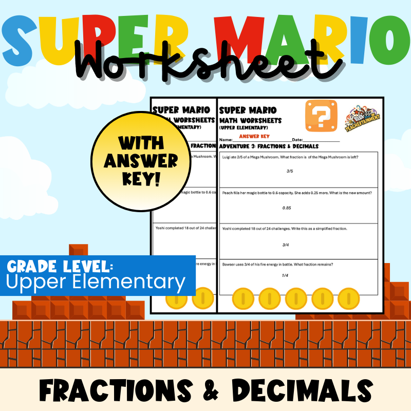 Super Mario – Fractions & Decimals | Worksheet (Upper Elementary ...