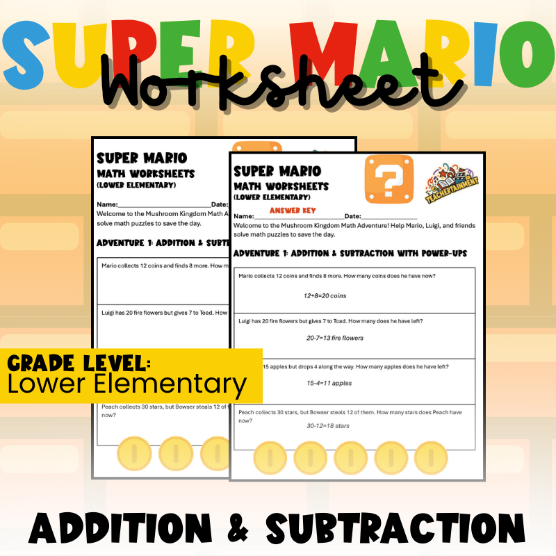 Super Mario – Addition & Subtraction | Worksheet (Lower Elementary)