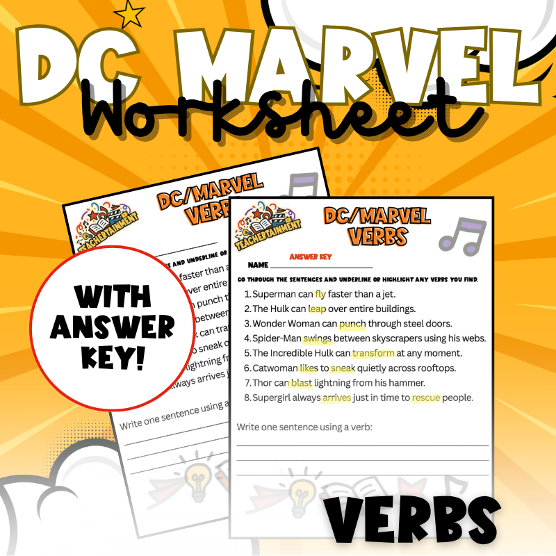 DC/Marvel – Verbs | Worksheet (Upper Elementary)