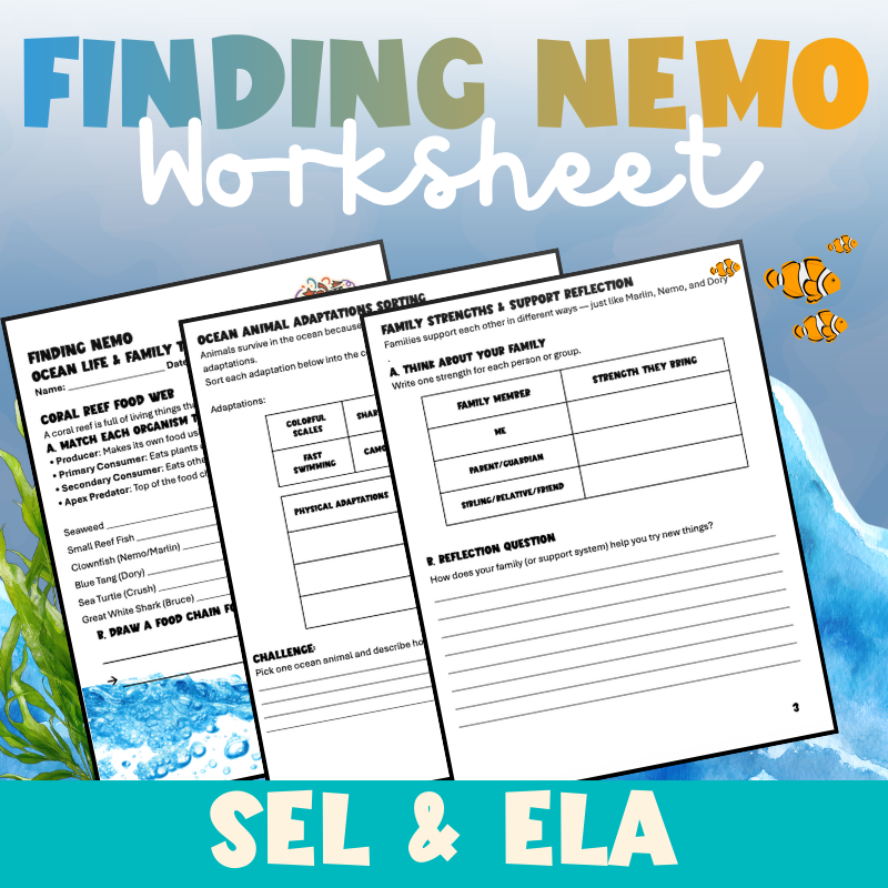 Finding Nemo Ocean Life & Family Themes | Worksheet