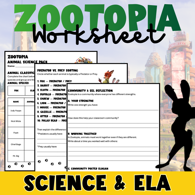 Zootopia Animal Science Pack | Worksheet