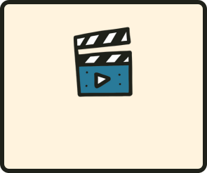 Icon of a film clapperboard with a play button on a blue screen.