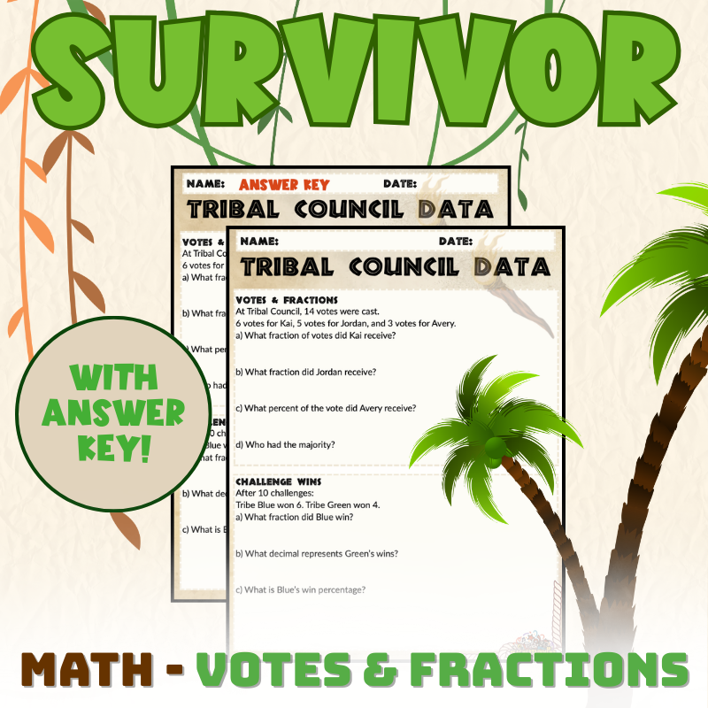 Survivor | Math Votes & Fractions Worksheet