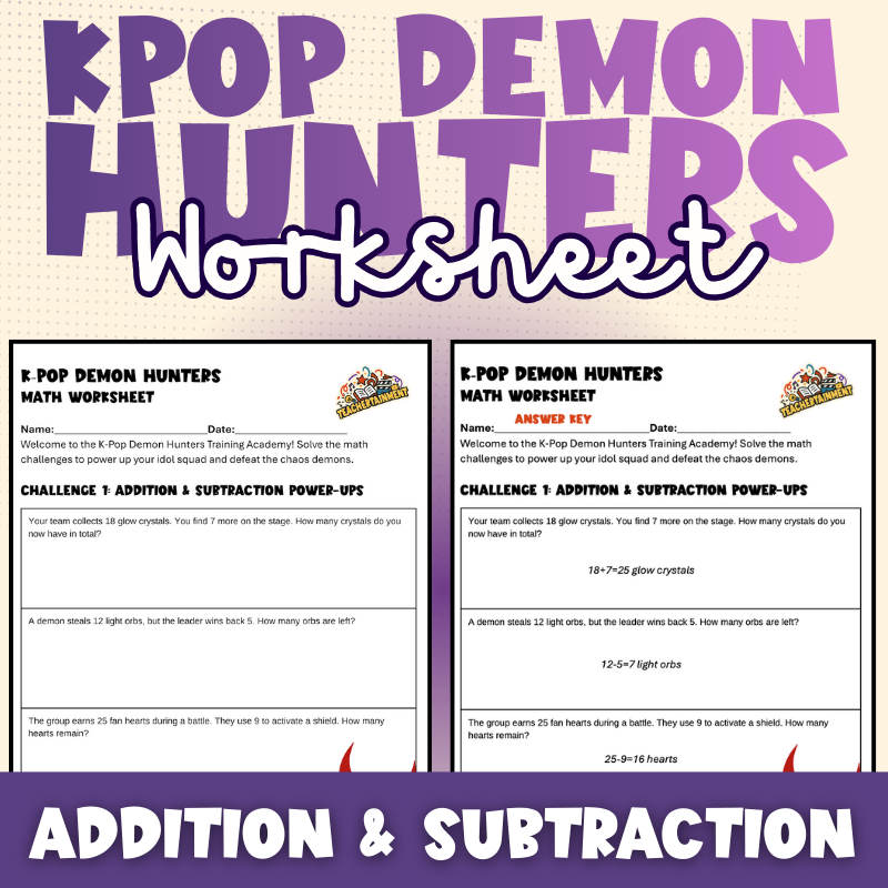 K-Pop Demon Hunters – Addition & Subtraction | Worksheet (Elementary)