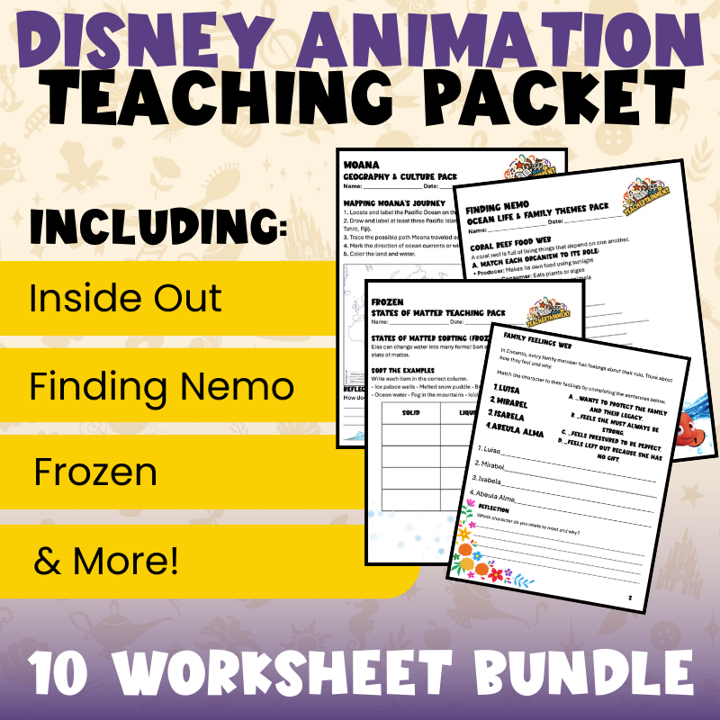 Disney Animation Teaching Packet | 10 Worksheet Bundle