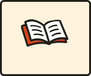 Open book with white pages and a red and black cover against a beige background.