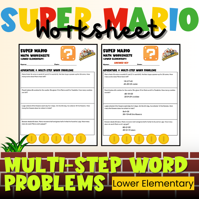 Super Mario – Math, Multi-Step Word Problems | Worksheet (Lower Elementary)