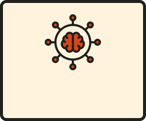 A stylized illustration of a brain at the center, surrounded by interconnected nodes, representing neural connections or a network.