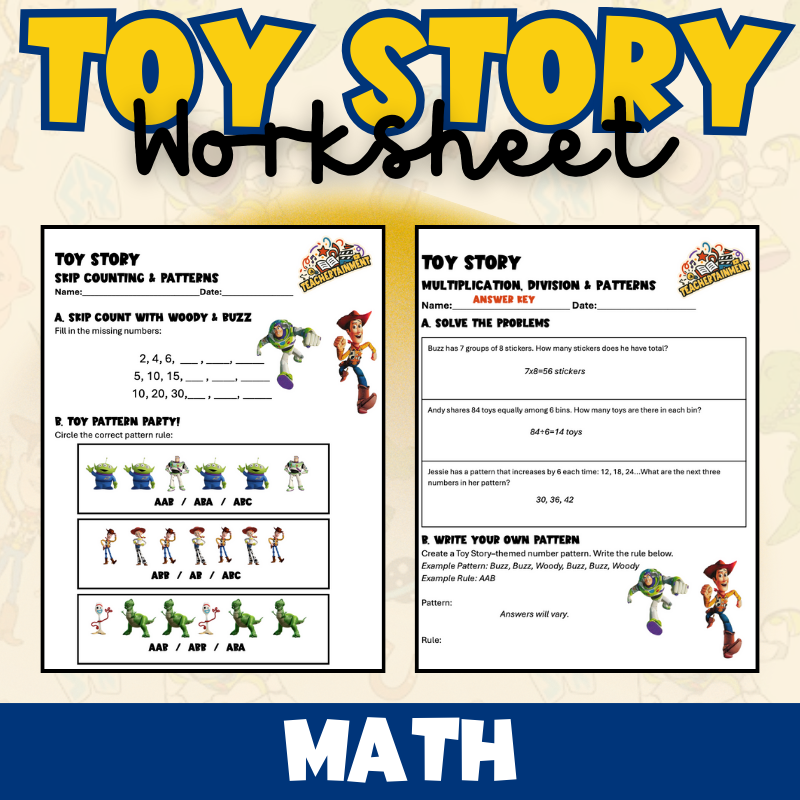 Toy Story Math | Worksheet (Lower Elementary)
