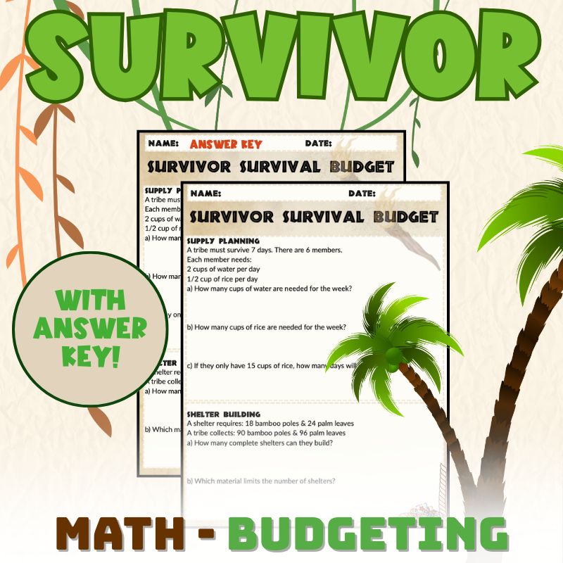 Survivor | Budgeting Challenge Math Worksheet