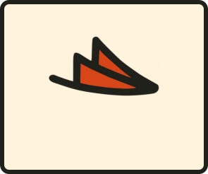 Illustration of a cartoonish leaf with orange and black accents on a light beige background.