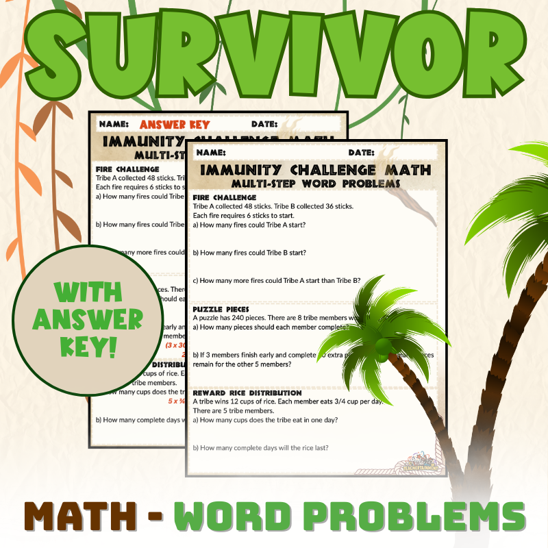Survivor | Math Multi-Step Word Problems Worksheet