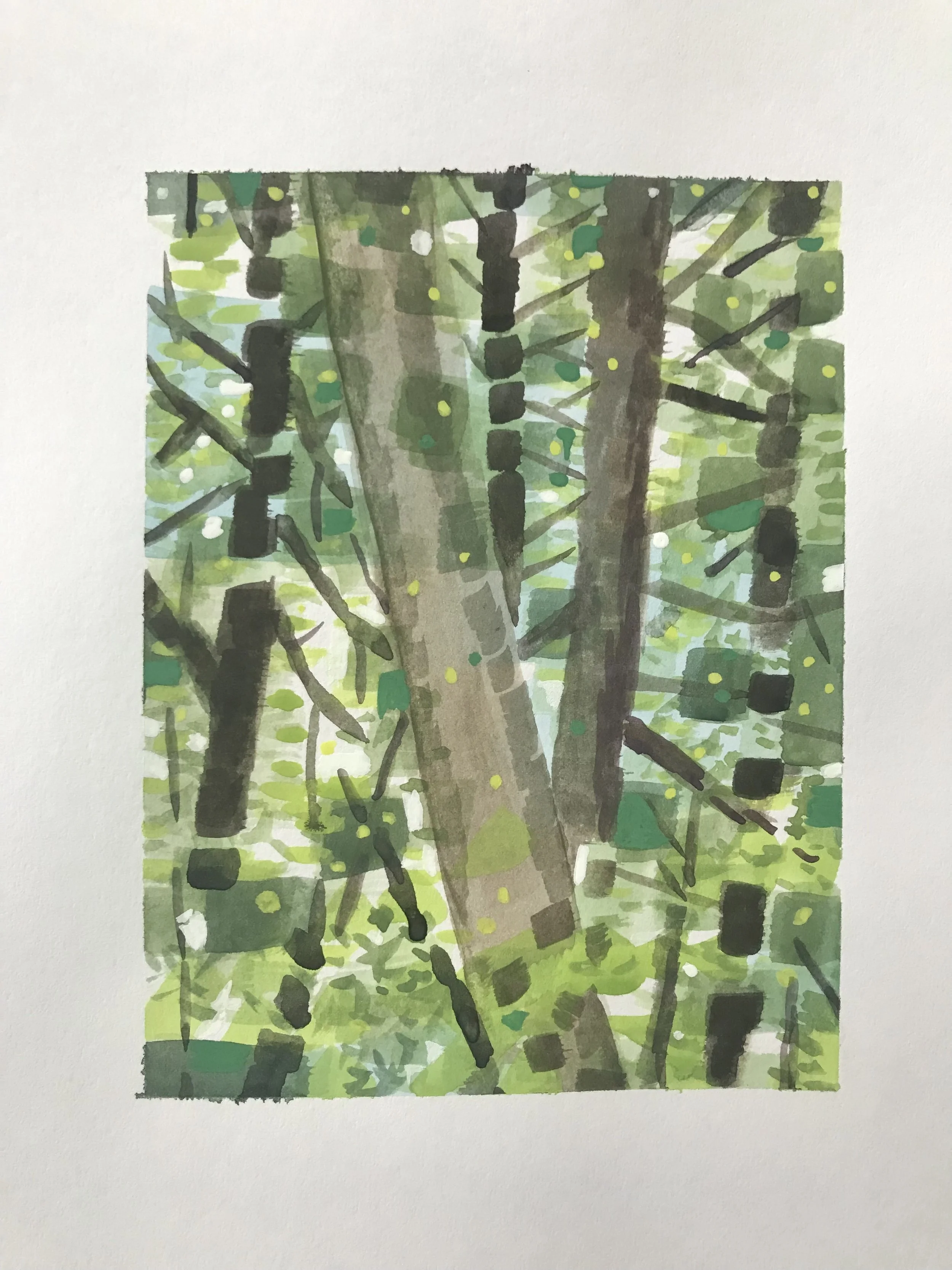  woods sketch, approximately 5x7, gouache on paper 