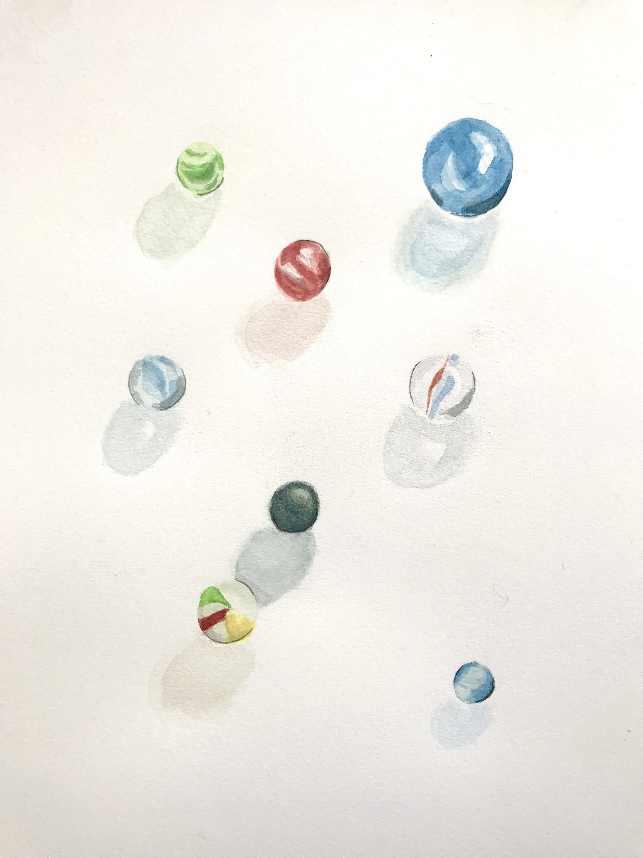  marbles, 7x9, watercolor and graphite on paper 
