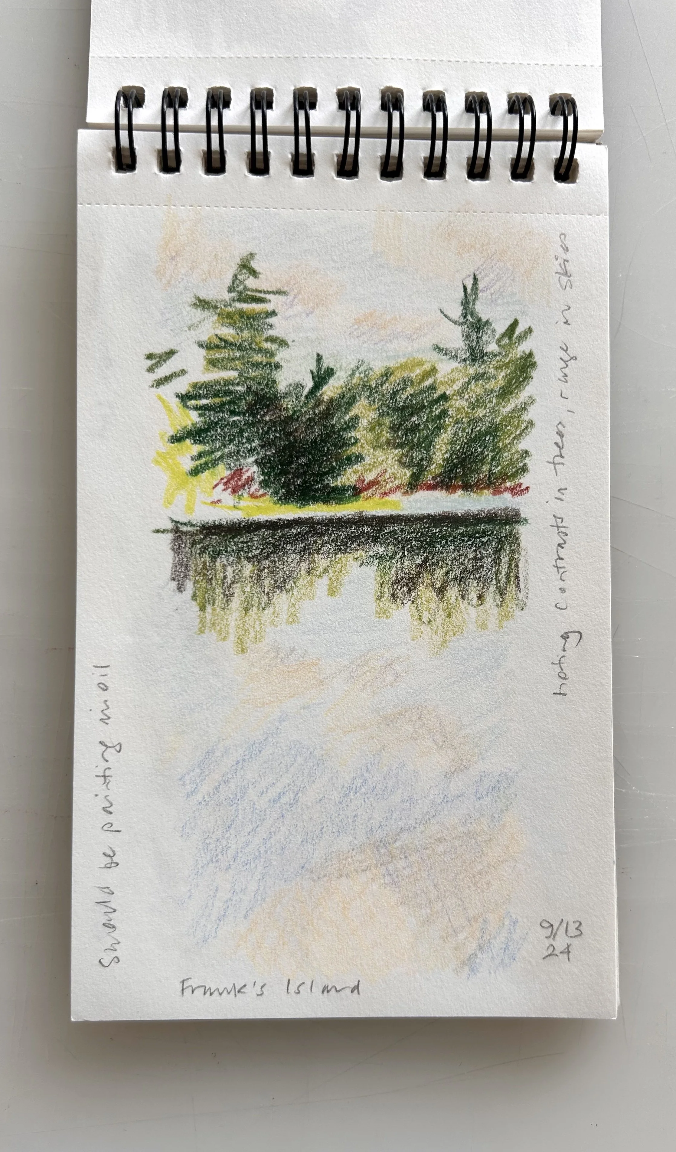  pond sketch, 4x6, colored pencil 