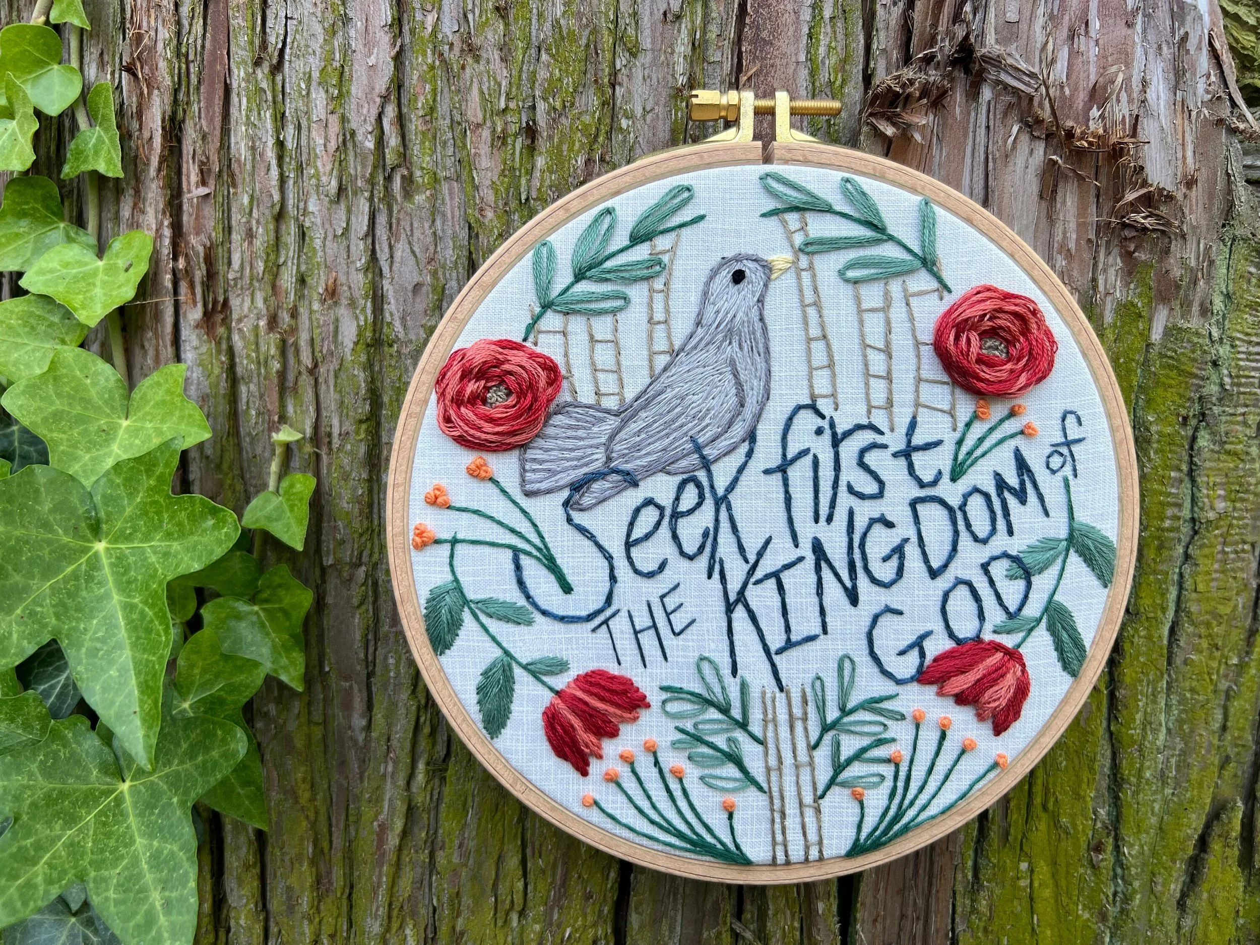 Embroidered Scripture Hoop: Seek First the Kingdom of God