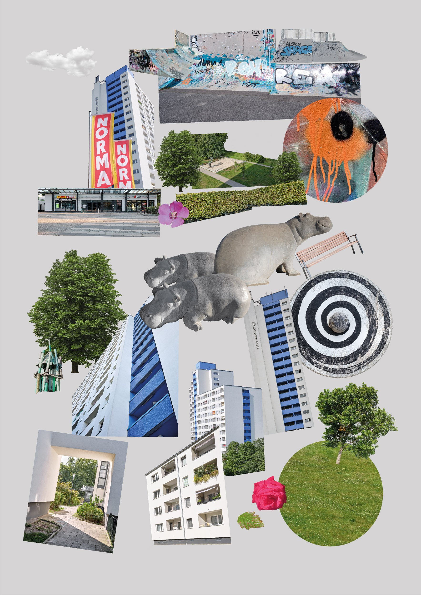  Luca (10)  verbindet persönliche Erinnerungen, Beobachtungen aus dem Kiez und symbolische Details in seiner Collage und erlebt Freude daran, dass „man sich kreativ ausprobieren kann.“