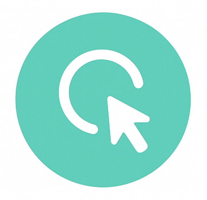 Icon of a white cursor arrow clicking on a white ear icon on a teal circular background.