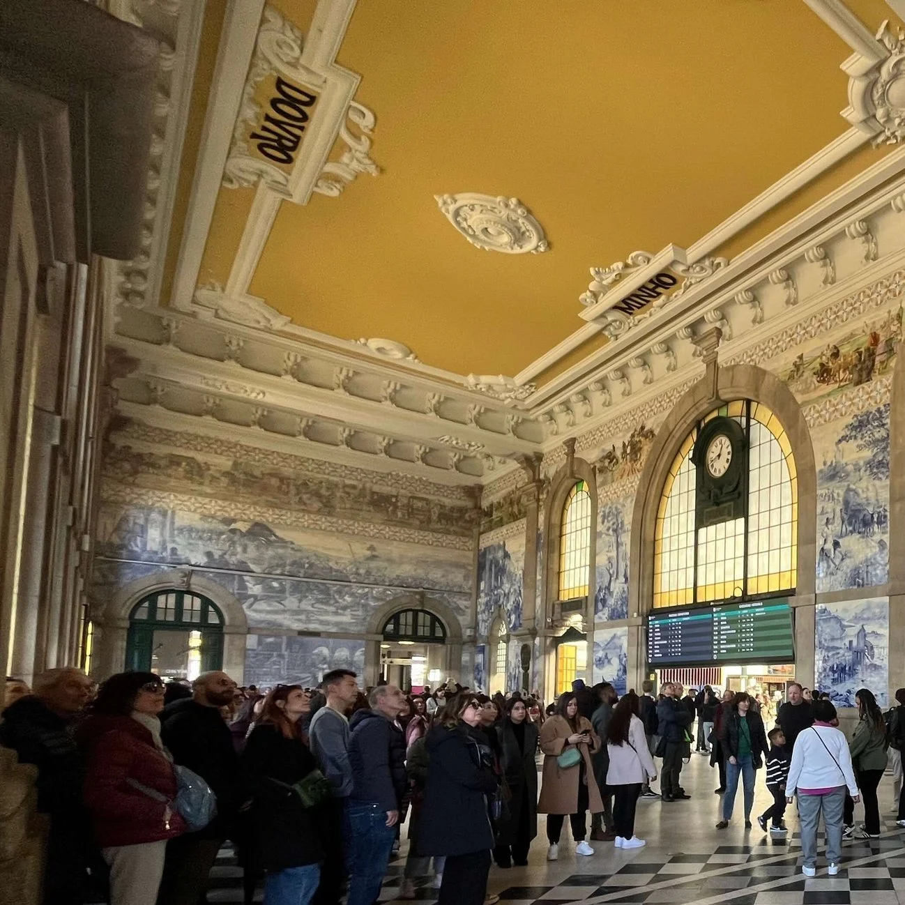 The blue and white tiles inside São Bento Station.