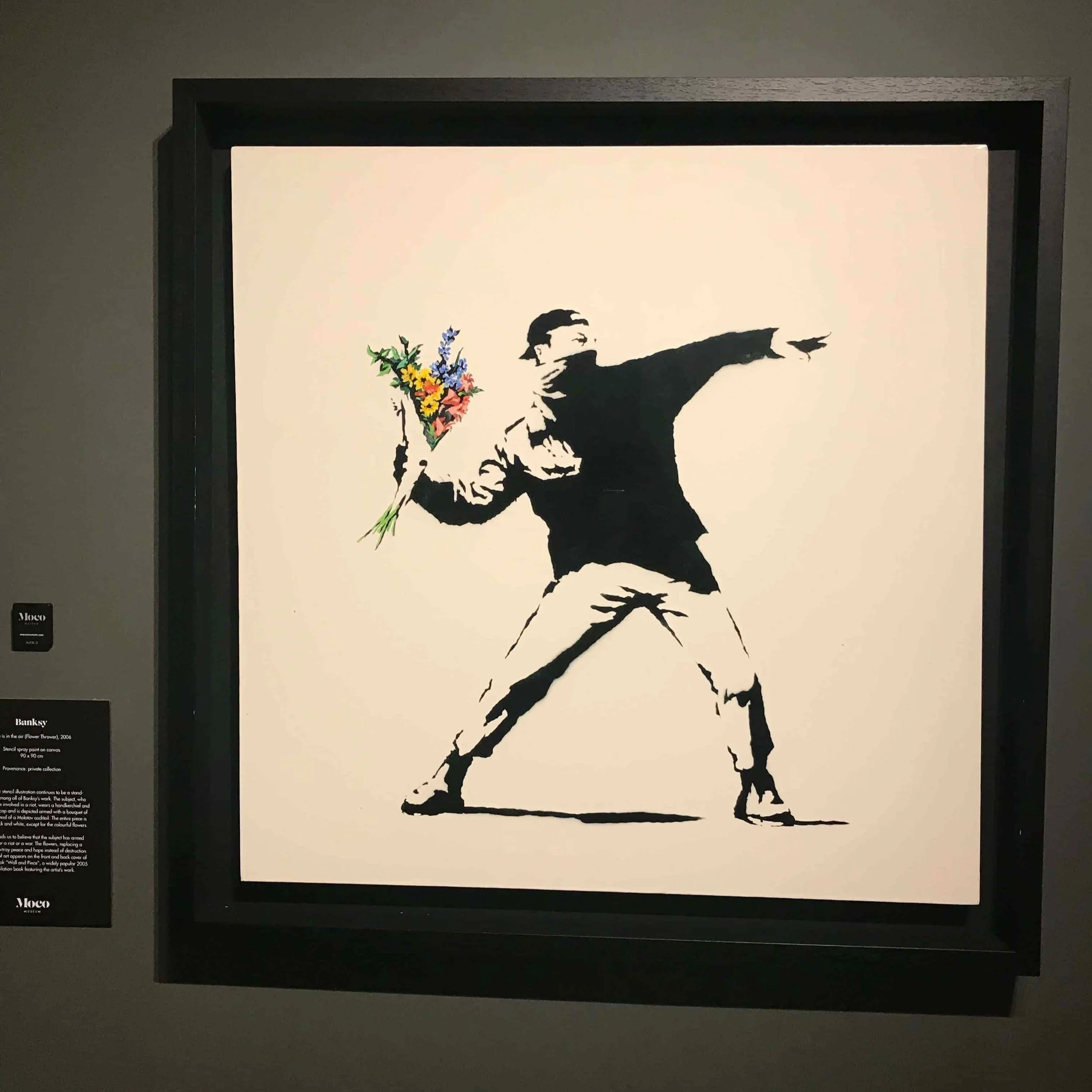 Street art by Banksy at the Moco Museum in Amsterdam.
