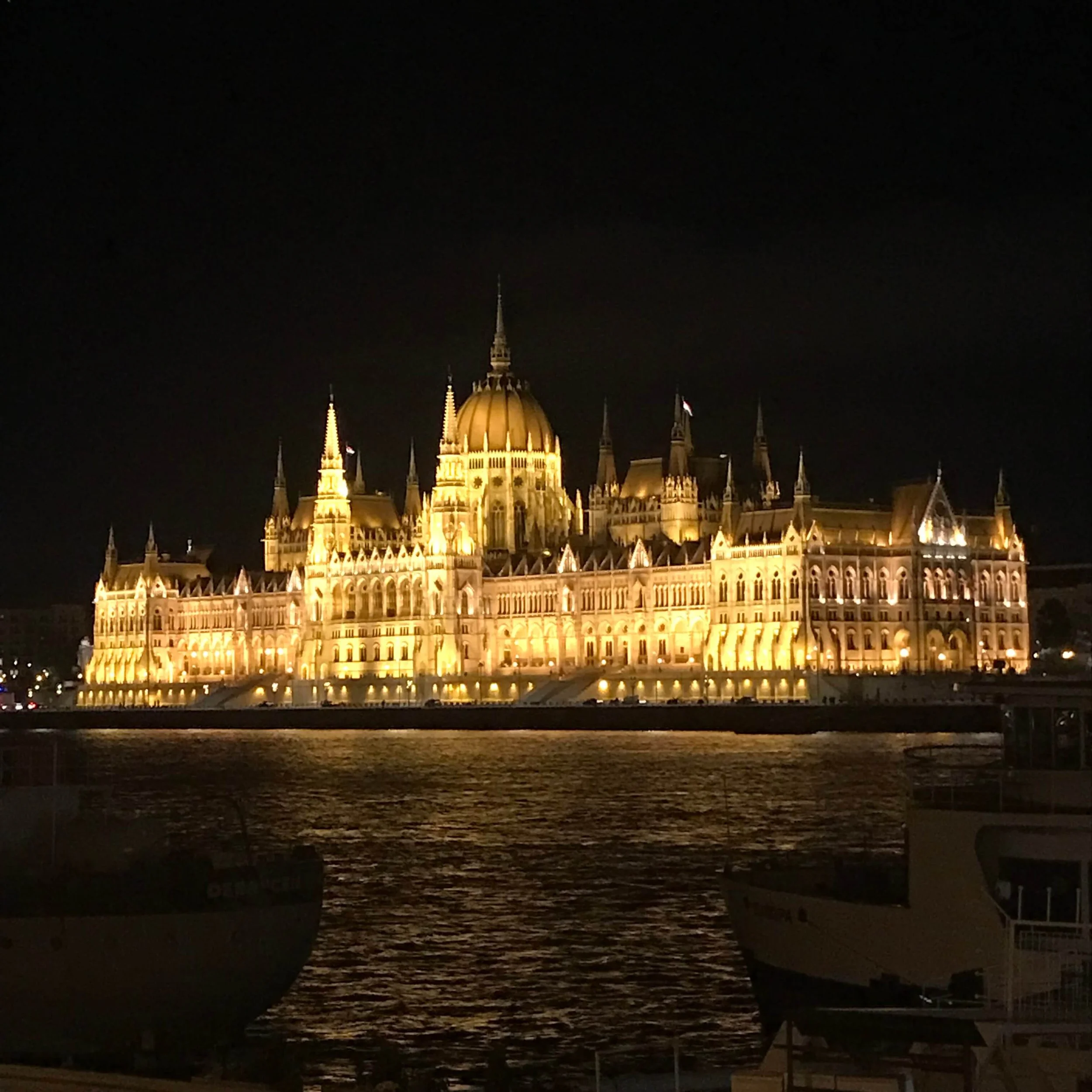 The Hungarian Parliament Building sits along the Danube River in Budapest.