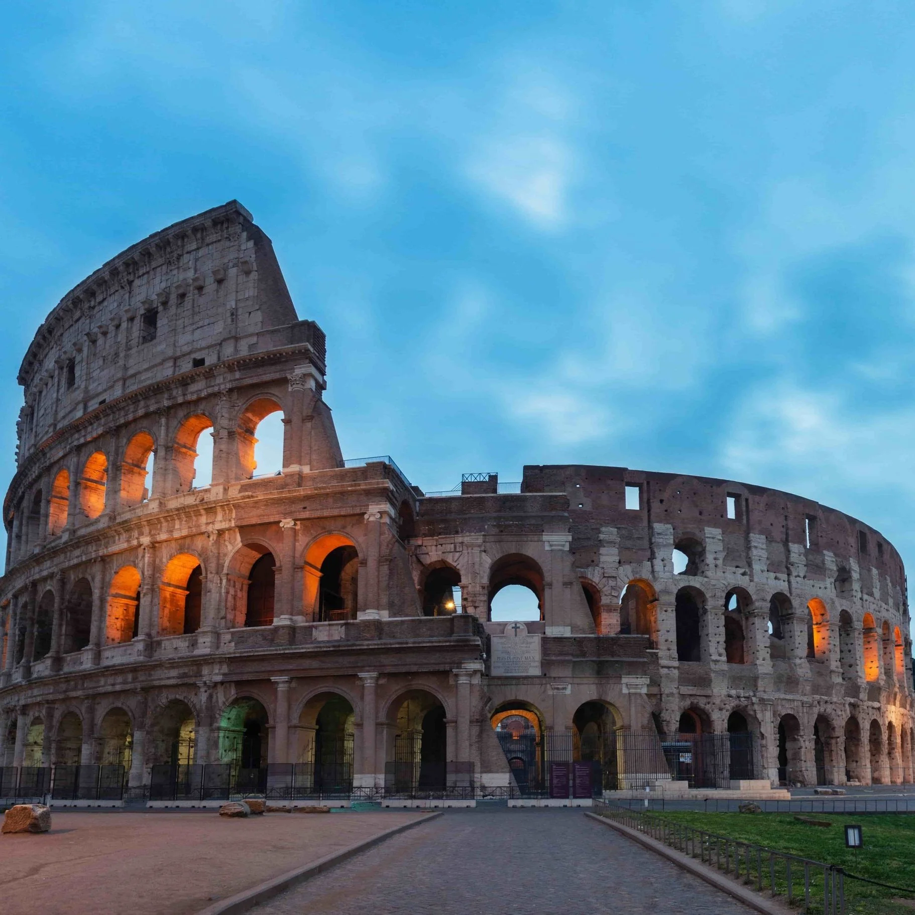 The Roman Coloseum at dusk.