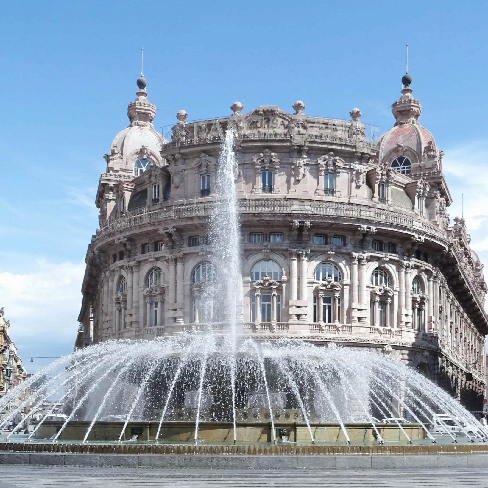 The fountain in Piazza De Ferrari in Genoa, Italy.