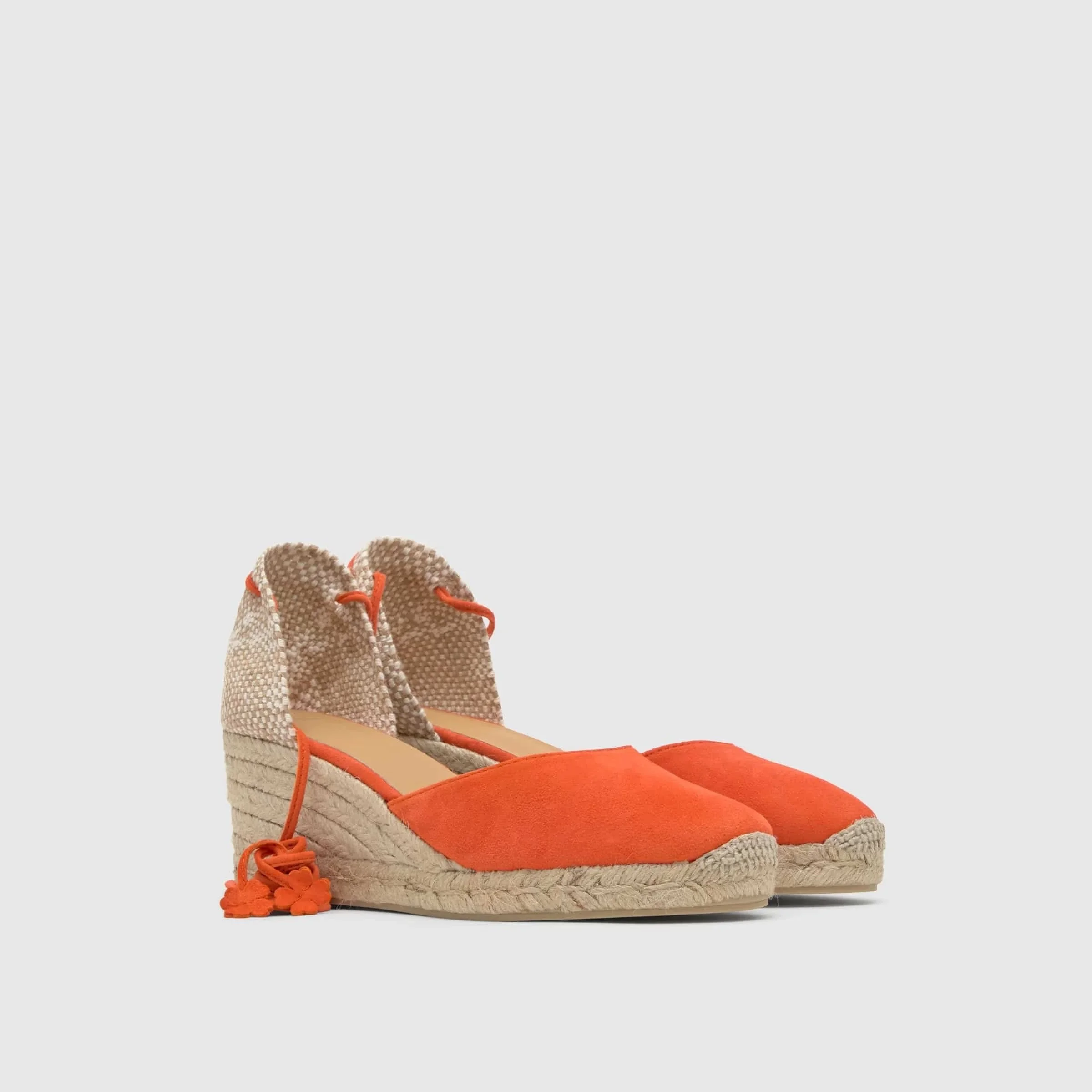 A pair of espadrille wedge heels.