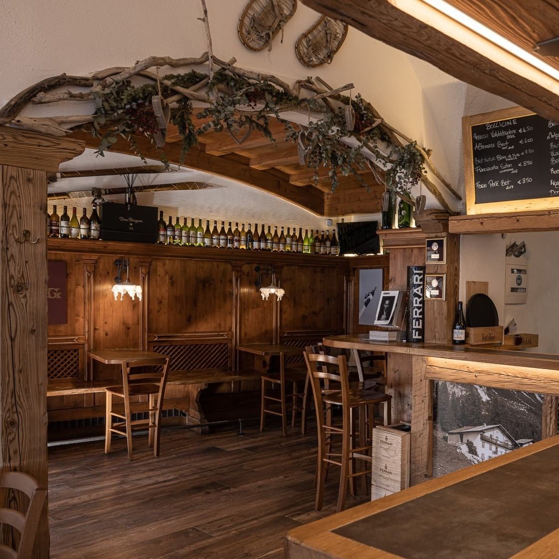 The interior of Enoteca Baita Fraina in Cortina d'Ampezzo, Italy.