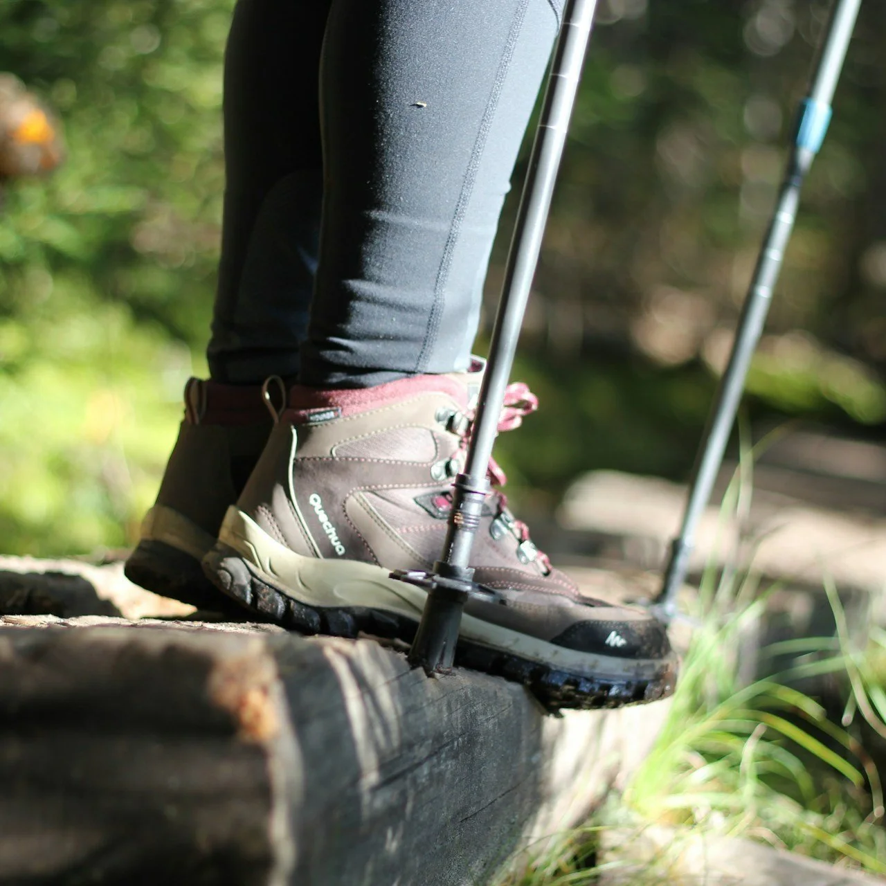A close up of high-top hiking boots.