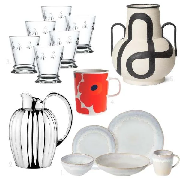 Photo collage of European gifts for design aficionados.