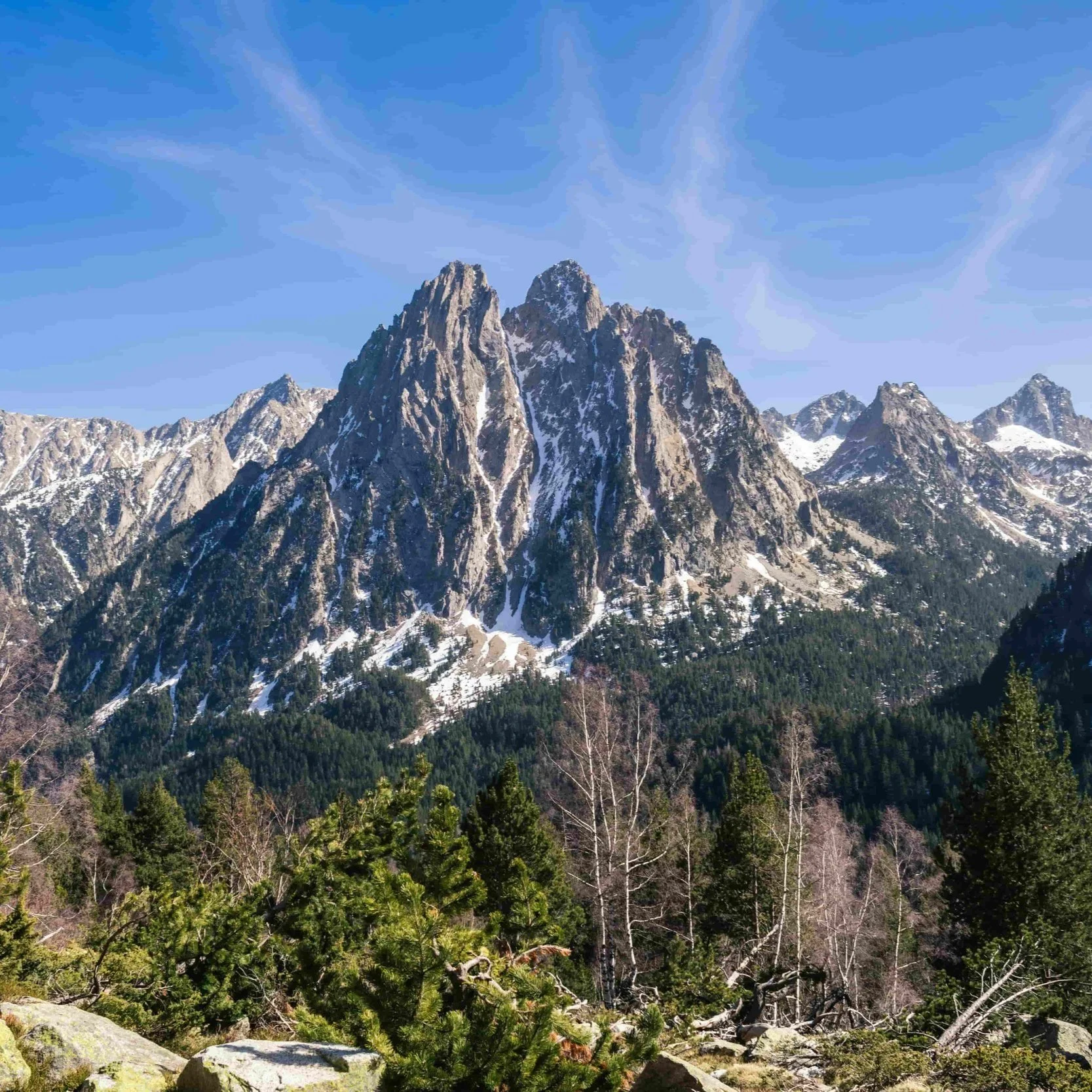 Aigüestortes i Estany de Sant Maurici National Park in the Pyrenees Mountains of Spain.
