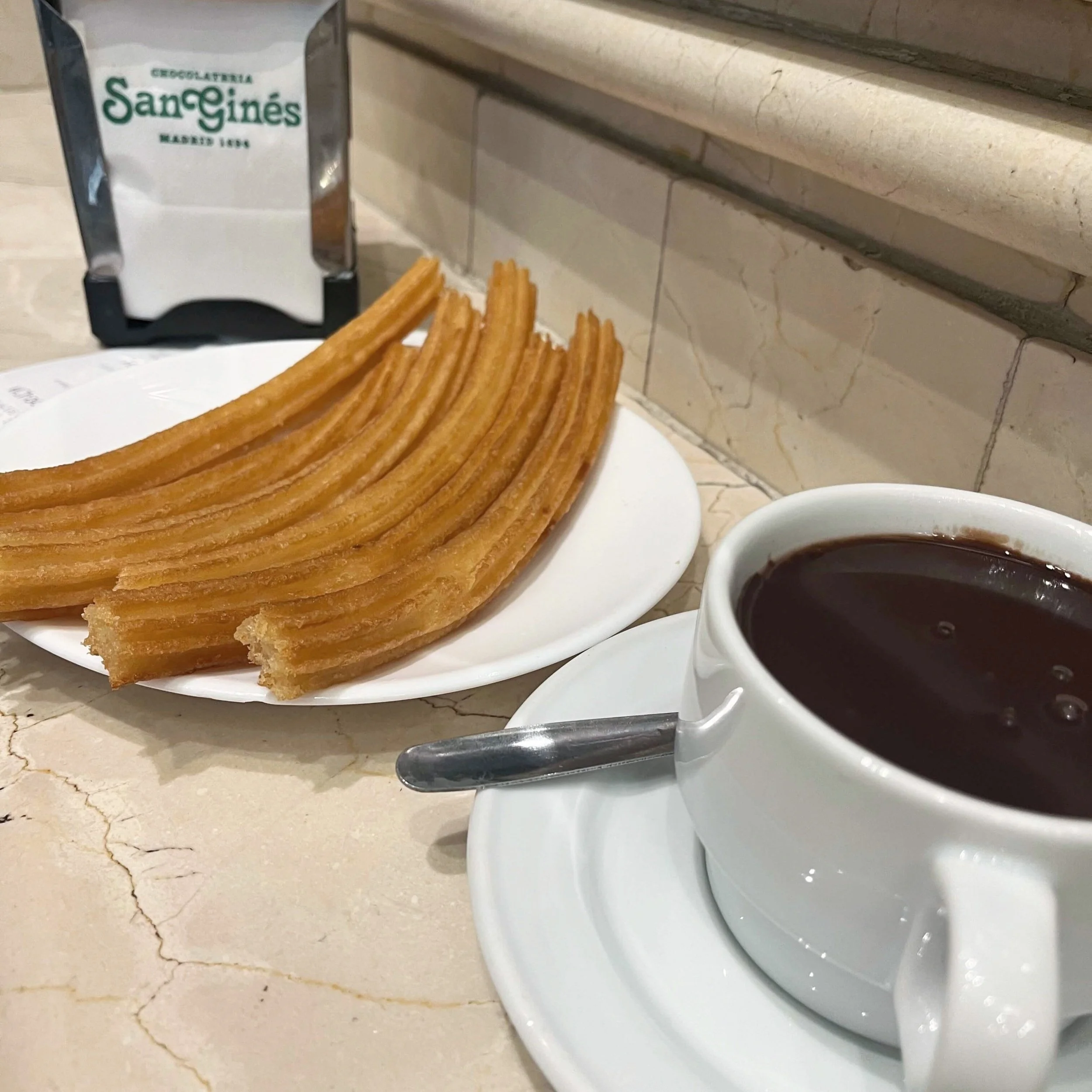 Chocolate con churros at La Chocolateria San Gines in Madrid.