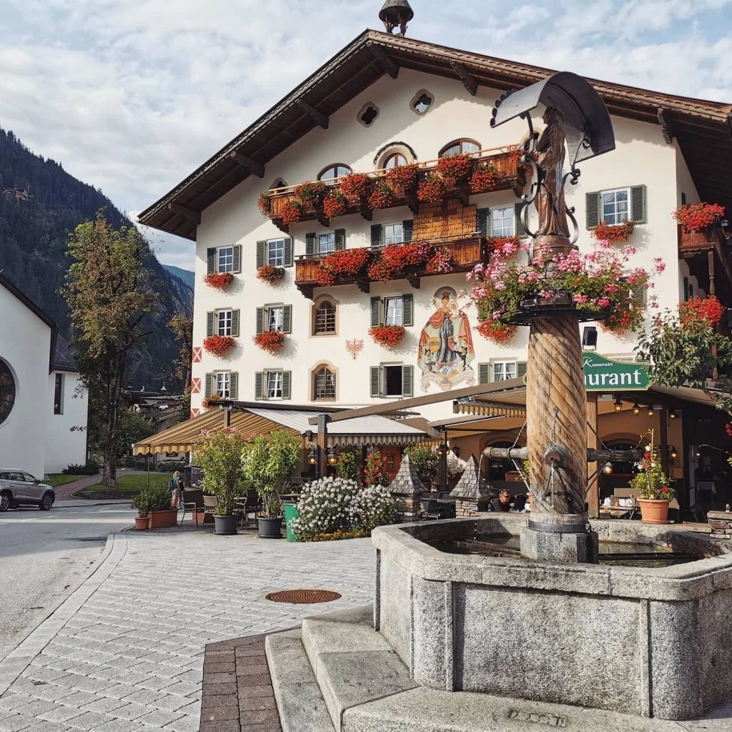 The exterior of Alpenhotel Kramerwirt in Mayrhofen, Austria.