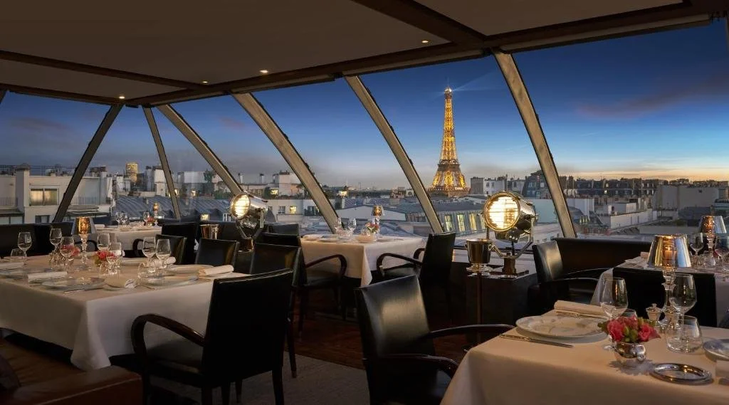 A view of the Eiffel Tower from L’Oiseau Blanc, the rooftop restaurant at The Peninsula Paris.