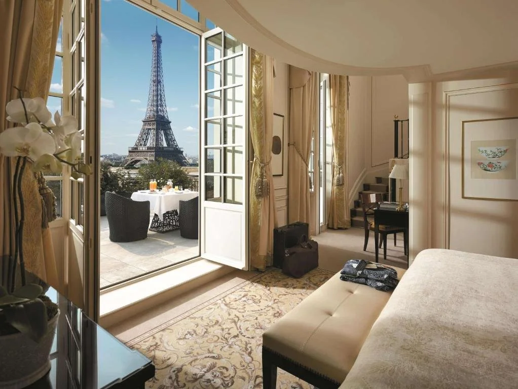The Terrace Eiffel View Room at the Shangri-La Paris in Paris, France.